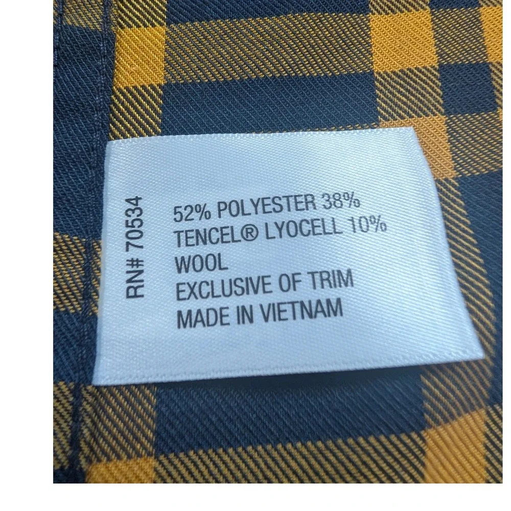 Orvis Button Down Shirt Mens Medium Navy Yellow Plaid Active Fit Wool Blend
